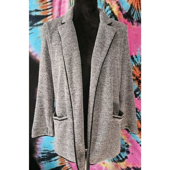 Skies Are Blue Jackets & Blazers - Skies Are Blue Open Front Blazer Cardigan Women XL Black Trim Gray Lined Jacket